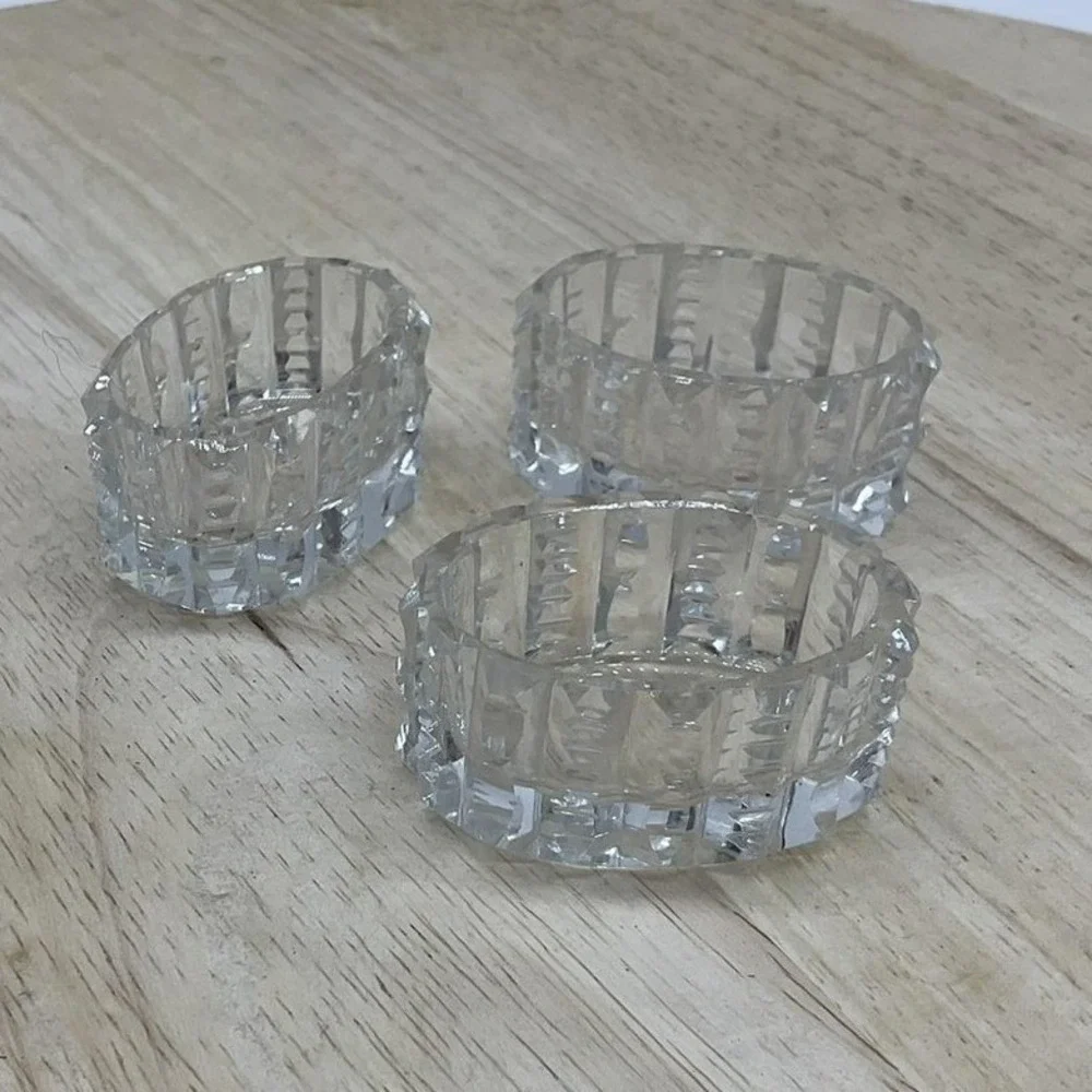 Vintage Clear Pressed Glass Small Butter Pat Dishes Set Of 3 Oval Unmarked
